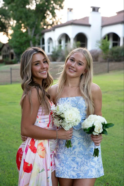 Luolandi Cute Blue Strapless Homecoming Dress Pretty Birthday Party Dress Short Graduation Dress